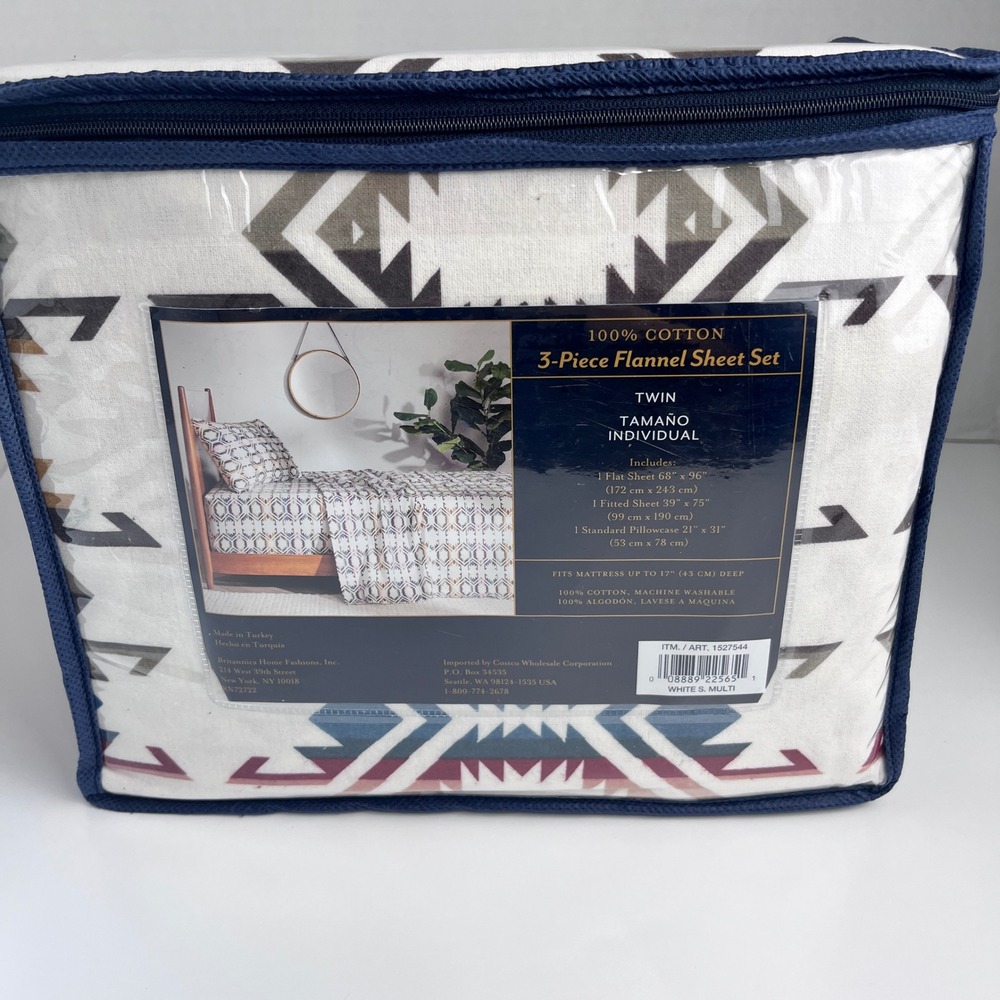 Pendleton Flannel Sheet Set Twin White Sand Aztec 3-Piece 100% Cotton NEW Cabin - Picture 2 of 7